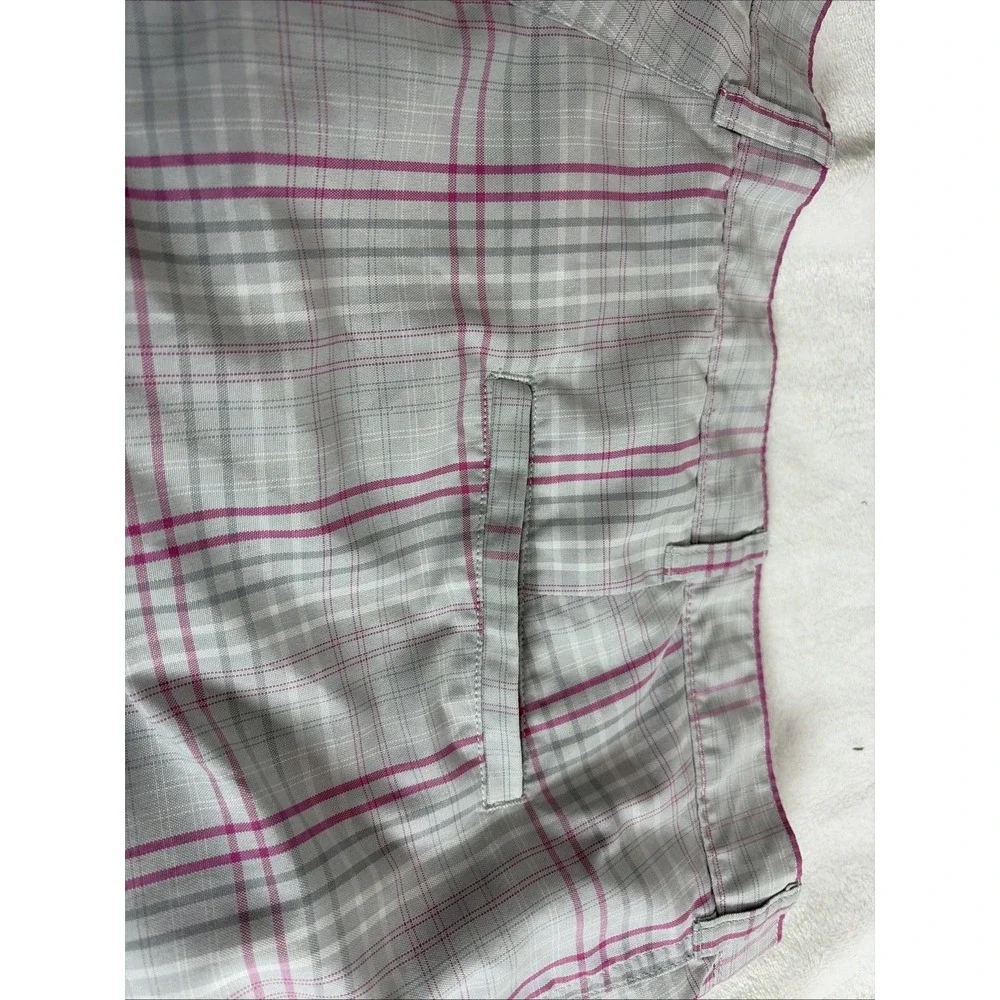 PGA Tour Men's Golf Shorts Size 42 Gray/Pink‎ Plaid Flat Front Polyester